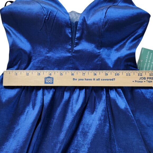 B Smart Formal Maxi Gown Dress Size 5 Royal Blue Shiny Hi Low Hem NWT Prom - Picture 9 of 10